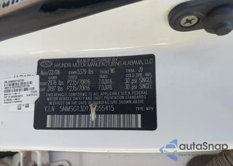 2007 Hyundai Santa Fe Gls from USA, damaged, VIN 5NMSG13D17H055415